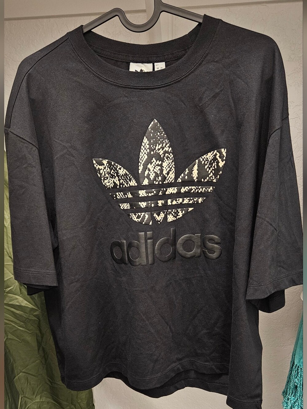 adidas Black Tee with Snake-Print Trefoil